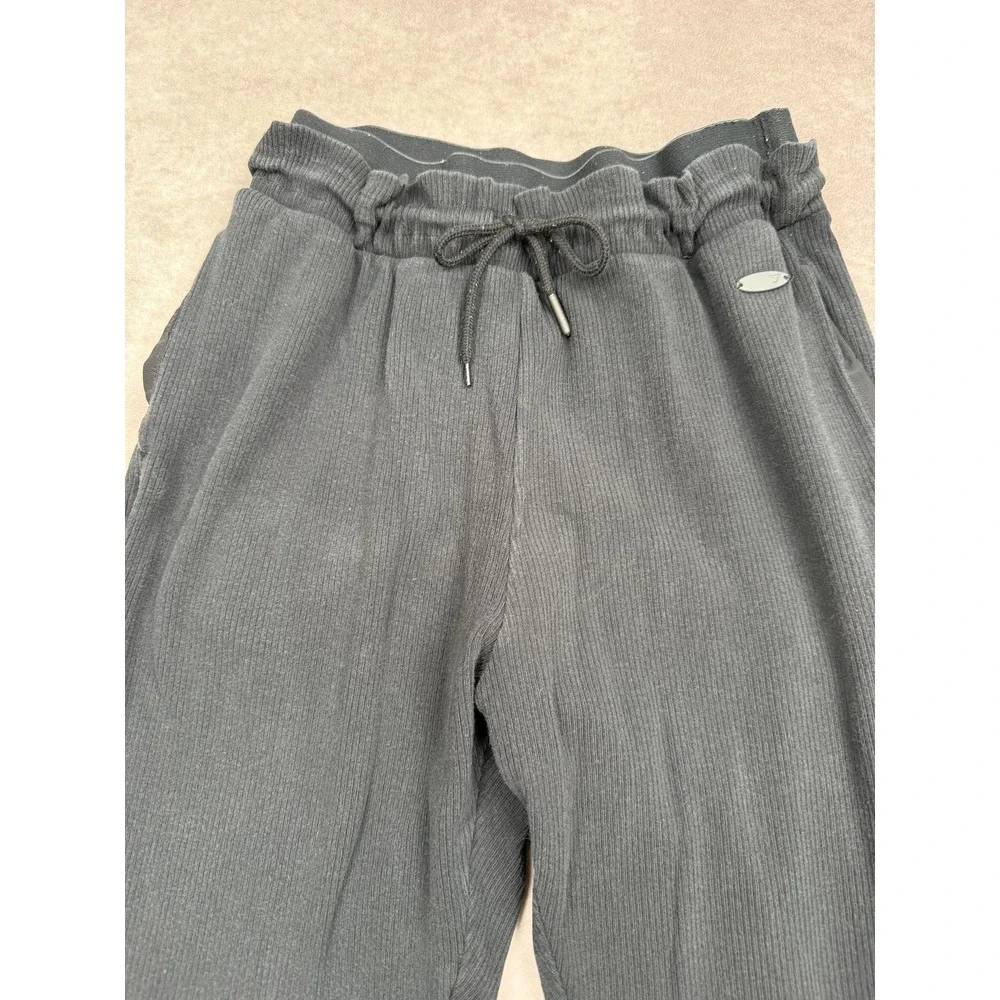 Gymshark Pants Mens Small Black Ribbed Joggers Stretch Knit Cuffed‎ Pockets Logo